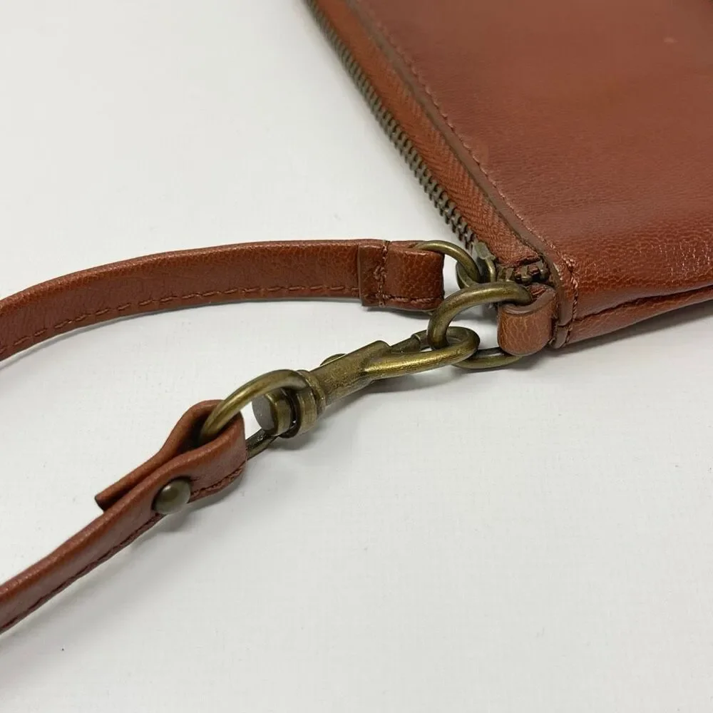 FRYE Frye Melissa Leather Wristlet Cognac Brown Pebbled Wallet Coin Bag